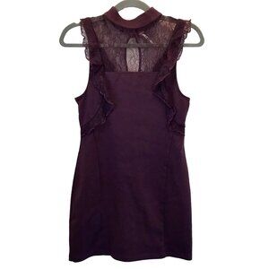 Free People Beaumont Muse Lace Detail Women's Mini‎ Bodycon Dress Size S Purple